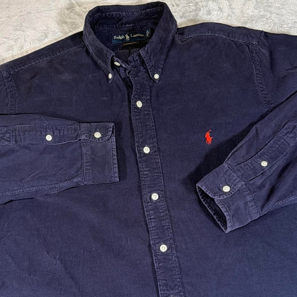 Vintage Ralph Lauren Classic Fit Corduroy Button Down Shirt |‎ Navy | L